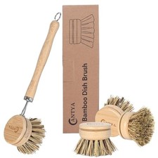 amboo Dish Scrubber with Handle - Hardristle, Natural Dishrush Sustainable B