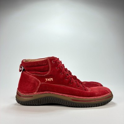 JOYS Red Suede High Top Boots Shoes Lace Up Thick Sole Women's Size 7.5 / 38 EU