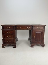 Pedestal Desk With Oxblood Leather Inlay - Partners Style Desk