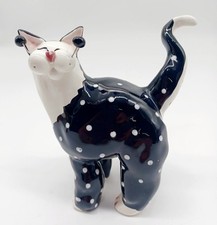 Vintage Amy Lacombe Whimsiclay Cat Black  White Polka Dot 2001