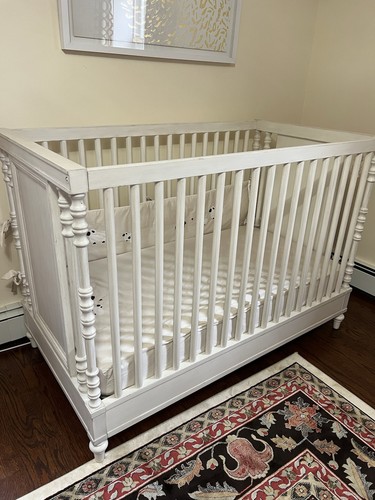 Restoration Hardware Baby Calais Convertible Spindle Crib + Mattress + Cover