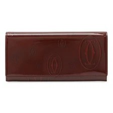 Cartier Happy Birthday Patent Leather Long Wallet Women Brown One Size