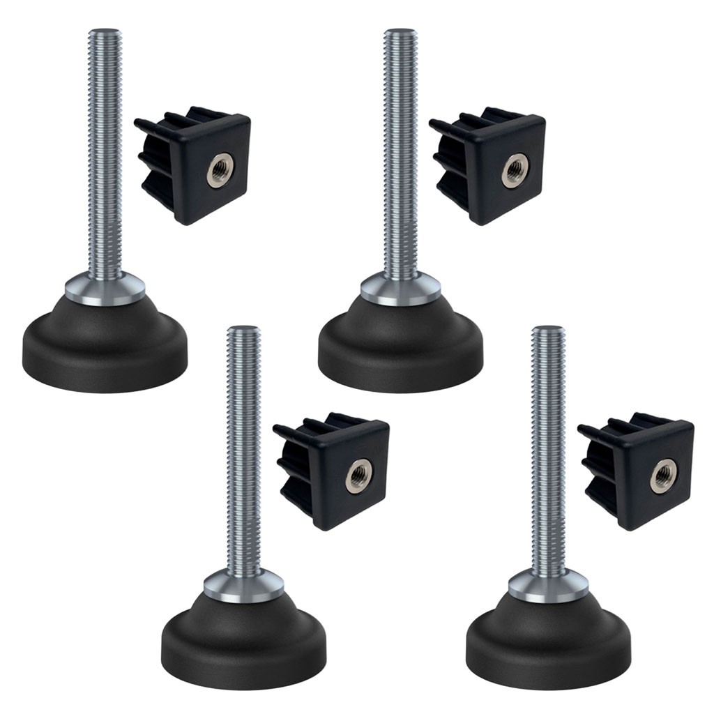 Stainless foot M10x70, 50mm plastic base + insert 40x40x1.5mm 1400kg - Set of 4