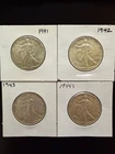 LOT of (4) 1941-44 Walking Liberty Halves - XF to AU condition - 90% silver