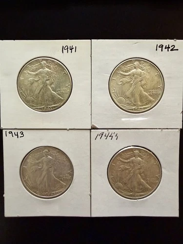 LOT of (4) 1941-44 Walking Liberty Halves - XF to AU condition - 90% silver