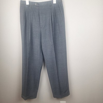 Zanella Austin Mens Gray Pleated Cuffed Wool Dress Pants Italy 34W 34x30