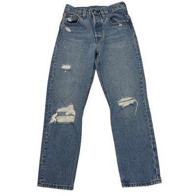 Levi s 501 Jeans Blau Damen 24W 25L Straight Leg Button Fly Distressed