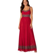 Adrianna Papell Silk Beaded Grecian Empire Red Gown Dress Size 4 Altered Down