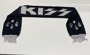 KISS Band Knit Scarf Black Silver Logo Face Icons Metallic Fringe Unisex