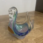 Vintage MURANO SWAN ~ Art Glass Bowl Mid Century Modern ~ Blue, Pink & Green