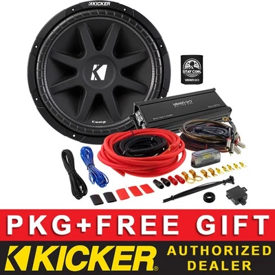 KICKER 250W C154 15" CAR AUDIO SUB PACKAGE+CLASS D MONO AMPLIFIER+8AWG KIT - Image 1 of 4