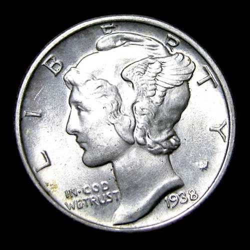 1938 Mercury Dime Silver  ---- Gem BU FB Coin ----  #PP176