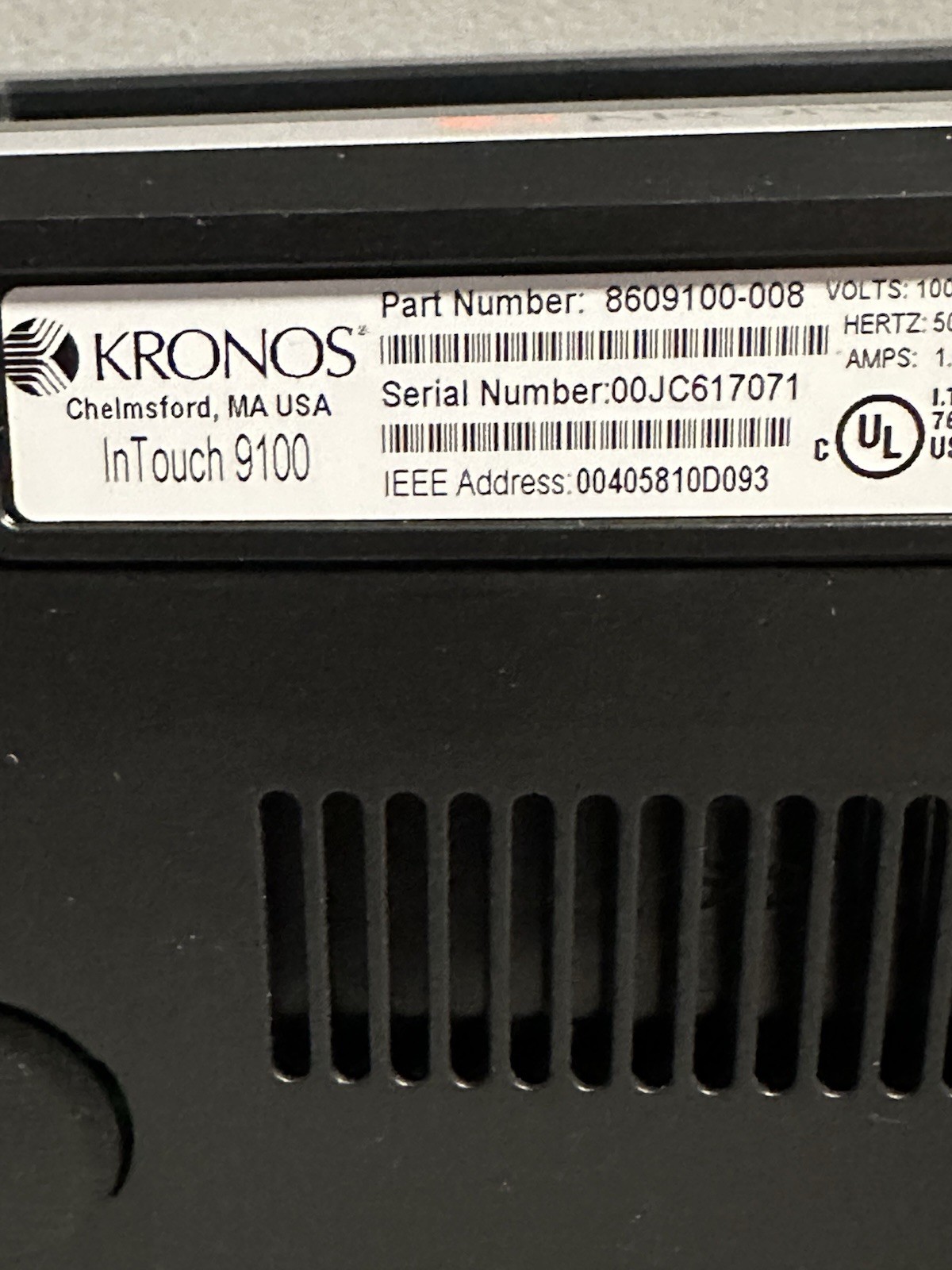 Intouch 9100 Sticker KRONOS 9100 INTOUCH Time Clock 8609100-008 ADP Touchscreen Power Supply ...