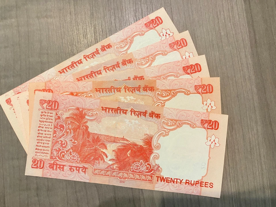 2018 Uncirculated Indian Twenty Rupee Five Indian Bills Check Serial Number!!!!! - Image 3 of 3