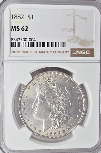 1882-P US Morgan Silver Dollar NGC Mint State 62