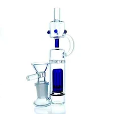 6" Hybrid Spill Proof Recycler Bubbler with 14mm Bowl, Blue, Glass Water Pipe