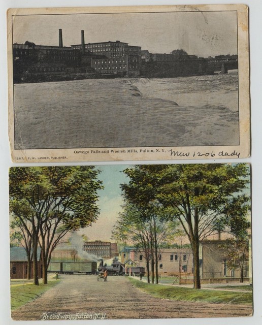 2 1910 era Fulton New York Postcards Train Street Woolen MIlls eBay