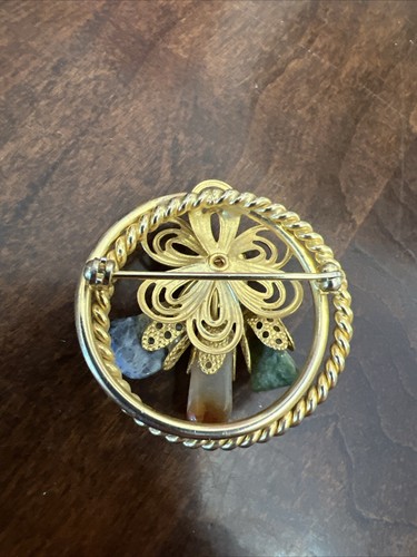 VINTAGE Flower GOLD TONE Pearl CIRCLE W Stones BROOCH 1.5” - Picture 2 of 2
