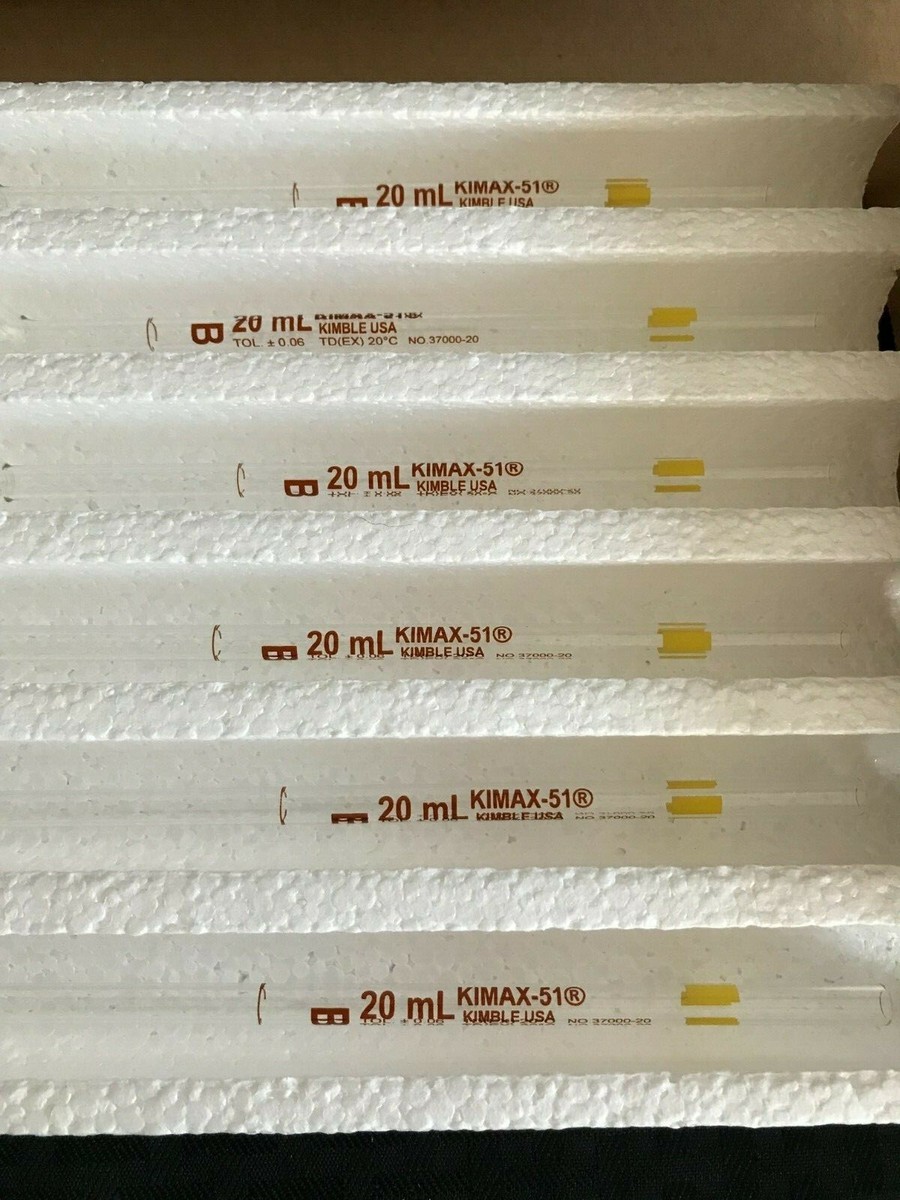 New (6) Kimble Kimax 20mL Volumetric Class B Yellow Color-Coded Pipet  37000-20