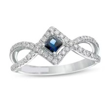1/5Ct Blue Sapphire  White Round CZ Engagement Ring Solid 925 Sterling Silver