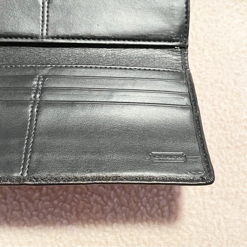 Cartera Sobre Coach Alexandra Signature Logo Piel de Vaca Cuero Negro Delgada Y2K - Imagen 3 de 11