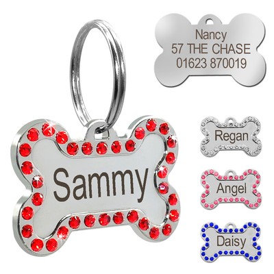 Custom Dog Tags Bling Rhinestone Personalized Pet Cat ID Collar Necklace Tags