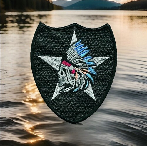 ARMY Color 2nd Infantry Division Skull Head Iron on Patch - 第 1/3 張圖片