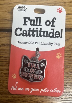Wags & Schnurrhaare ''Full Of Cattitude'' gravierbare Haustieranhänger/Schlüsselring KOSTENLOSER VERSAND