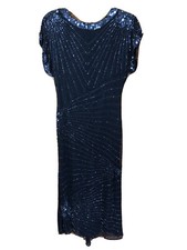 1980s Beaded Sequined Black 100 Silk Maxi Dress Art Deco S M Sz6