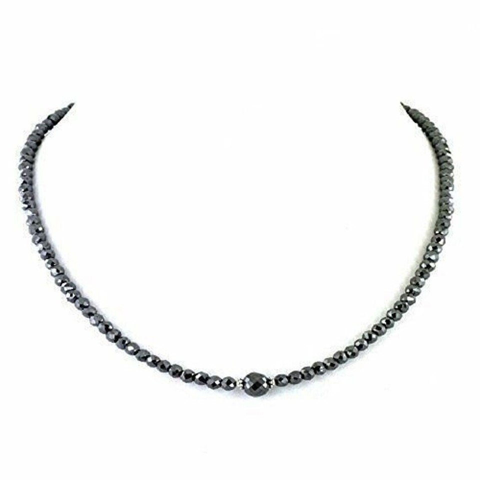 5 mm Certified 20 Natural Black Diamond Beads Necklace for -Gift Anniversary
