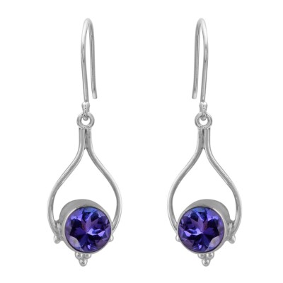 Celtic Round Tanzanite 925 Sterling Silver Women Hook Dangle Earrings Jewelry