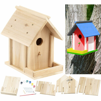 Nistkasten-Bausatz aus Echtholz, mit Balkon und 6-teiligem Farben-Set
