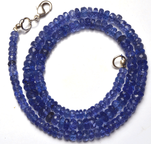  NATURAL TANZANITE MICRO FACETED RONDELLE BEADS NECKLACE 3.5 TO 6 MM 16" AAA  - Picture 2 of 4