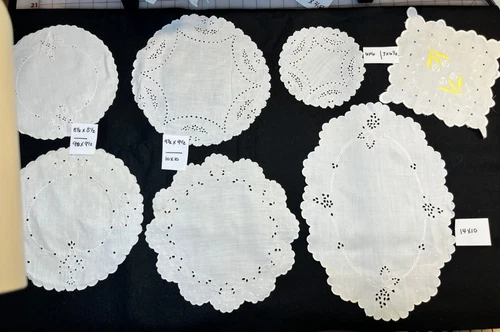 10 Vintage White Linen Flower Eyelet Embroidered Dresser Scarves 6x6-14x10