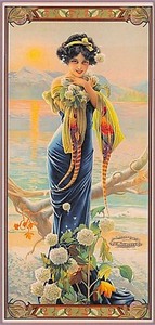 1894 Peacock Series III Woman Arbor Vintage French Nouveau Poster Advertisement