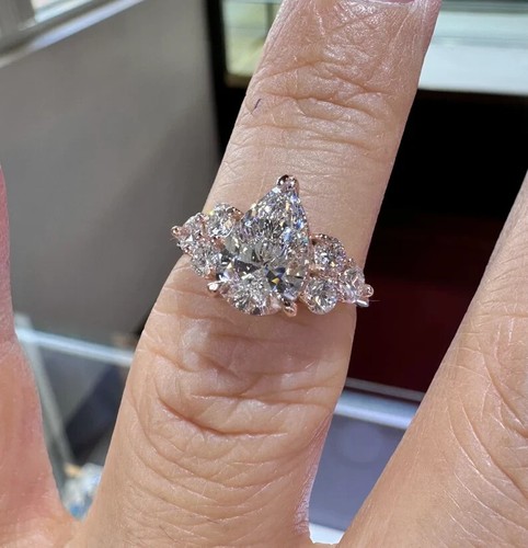 2.40 Ct Pear-Cut VS1/G Lab Grown Diamond Promise Anniversary Rings 14K Rose Gold - Picture 9 of 9