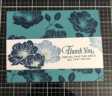 Card Set Of 4 Stampin Up Floral Essence Dapper Denim Thank You