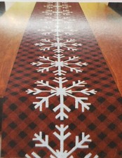 X-Long Tapestry Table Runner,13x70",WINTER,CHRISTMAS SNOWFLAKES ON RED BLACK,MB