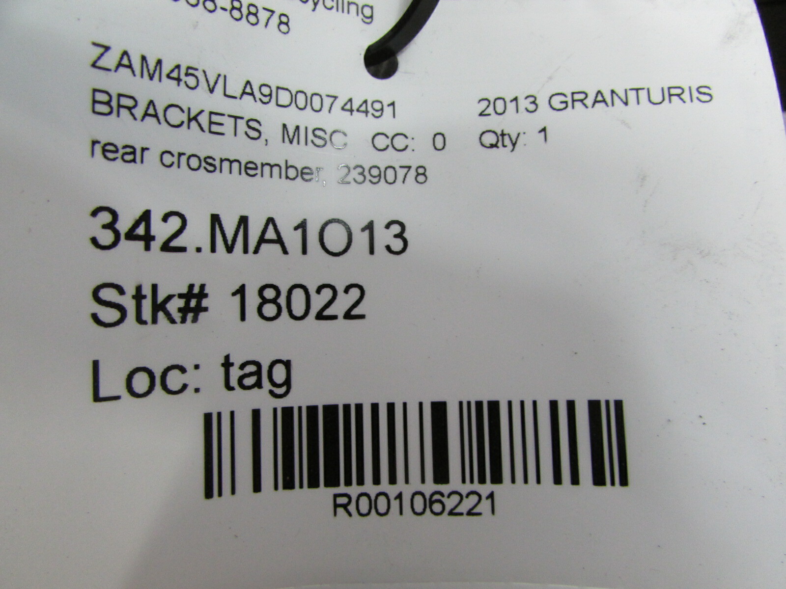 Maserati Granturismo, Rear Cross Member Bracket, Used, P/N 239078