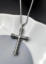 24" Stainless Steel Chain Necklace With 2" Pendant Cross New B1998