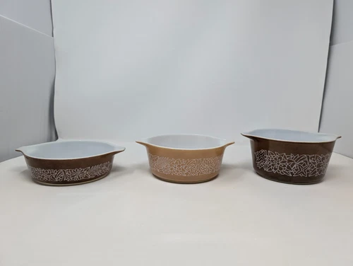 3 Piece Pyrex Woodland Brown Casserole Dish Set 471-B 472-B 473-B No Lids