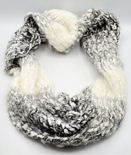 Betsy Johnson Knit Infinity Scarf Charcoal Grey  White 56"L OSFA