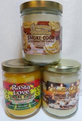Smoke Odor Exterminator 13 oz Jar Creamy Vanilla, Assorted Set of (3) Candles.