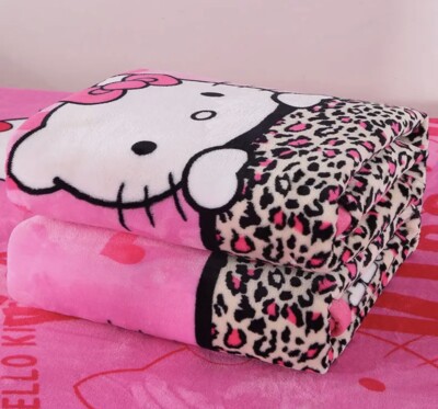 Hello Kitty Soft Blanket Leopard Print Y2K Nostalgia Cat Pink 120x200cm | eBay