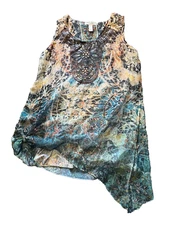 Dressbarn Blouse Top Womens Medium Blue Brown Sequins Sleeveless Lined Polyester