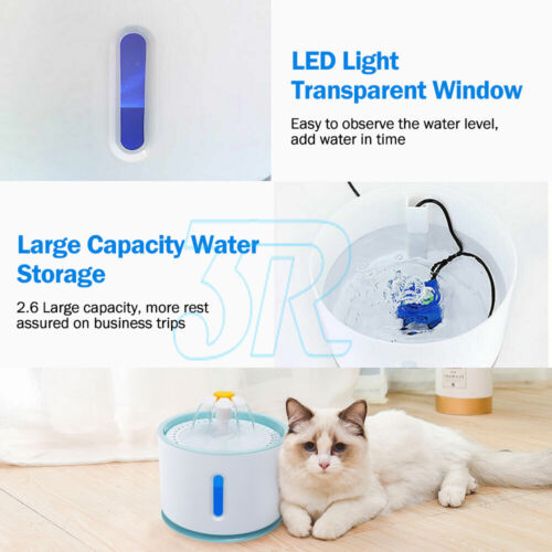 LED USB Automatic Electric Pet Water Fountain Dog/Cat Drinking Dispenser/Filter - Picture 8 of 12