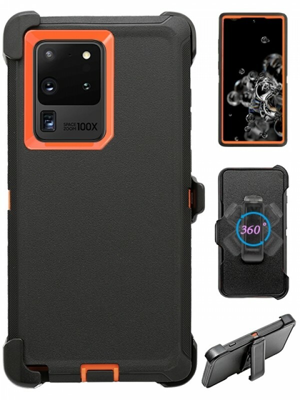 For Samsung Galaxy Note 20 Ultra Black Orange Defender Case (Clip