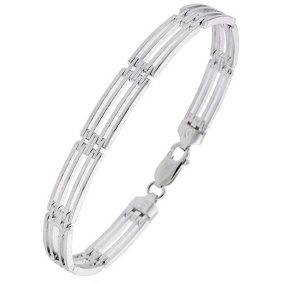 925 Sterling Silver Italian Striped Binario BAR Bracelet 7.5mm, 8'' to 9'' Long