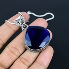 Fine Blue Sapphire Gemstone Pendant 925 Sterling Silver Handmade Vintage Pendant