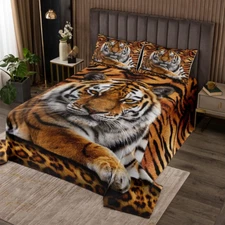 Manfei Tiger 3D Print Bedspread Queen Size,Wild Animals Bedding Set 3pcs for ...